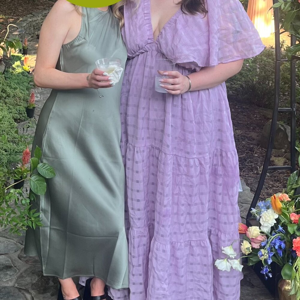 Lilac Arula Shona Textured Plaid Maxi Dress - Gingham Flutter Sleeve Midi 22-24